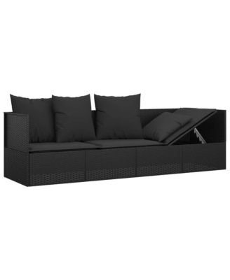 Outdoor Lounge Bed Black PE Rattan Large Adjustable Armrests