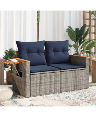 Patio Sofa with Cushions 2-Seater Gray Poly Rattan
