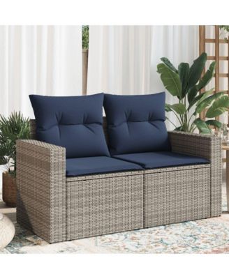 Patio Sofa with Cushions 2-Seater Gray Poly Rattan