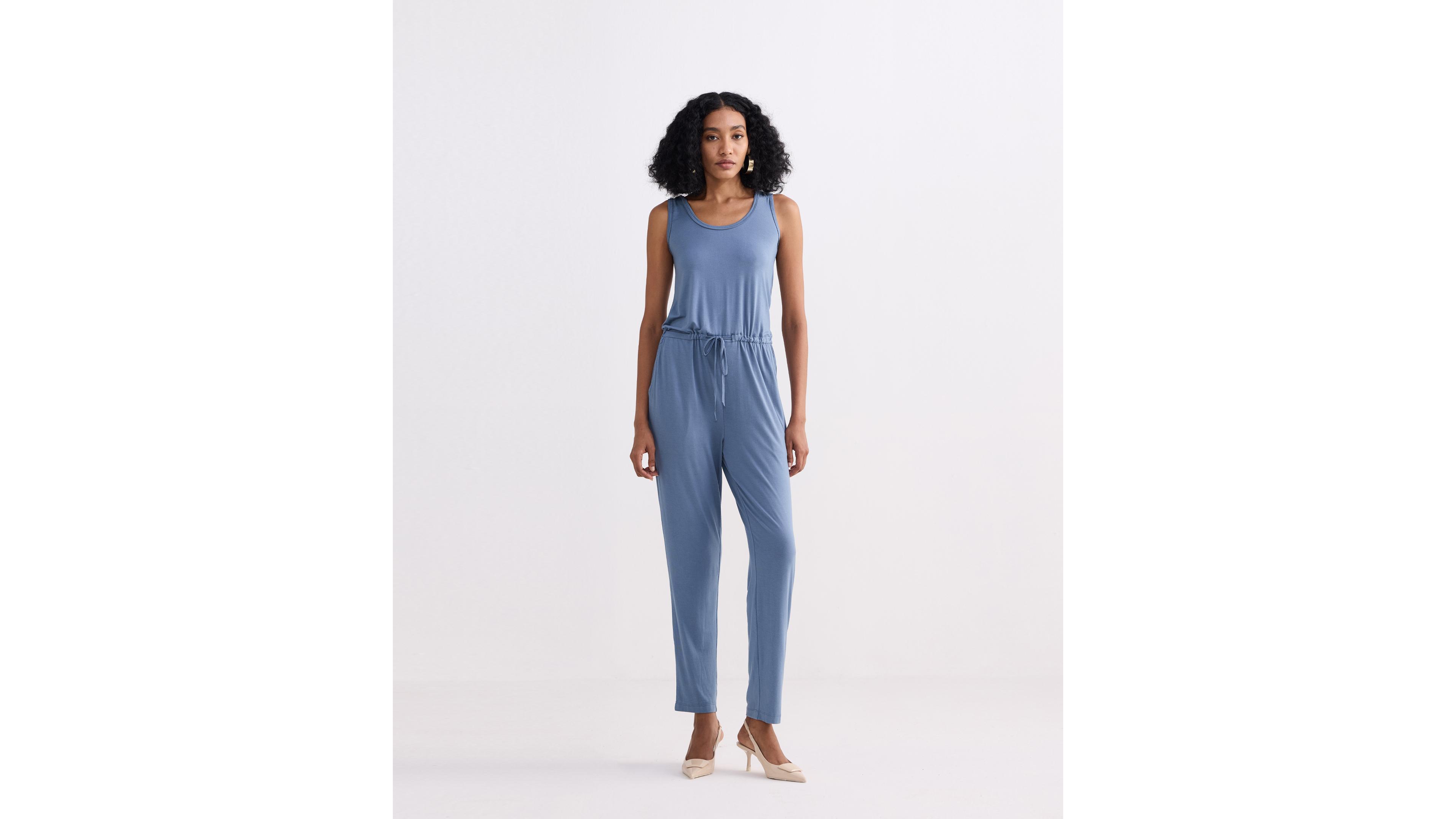 Reistor Women's Relaxed Drawstring Jumpsuit Blue