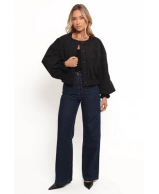 Women's Yuki Tonal Embroidered Flower Jacket - Black L