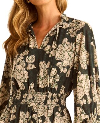 Women's Long-Sleeve Smocked-Waist Tiered Dress