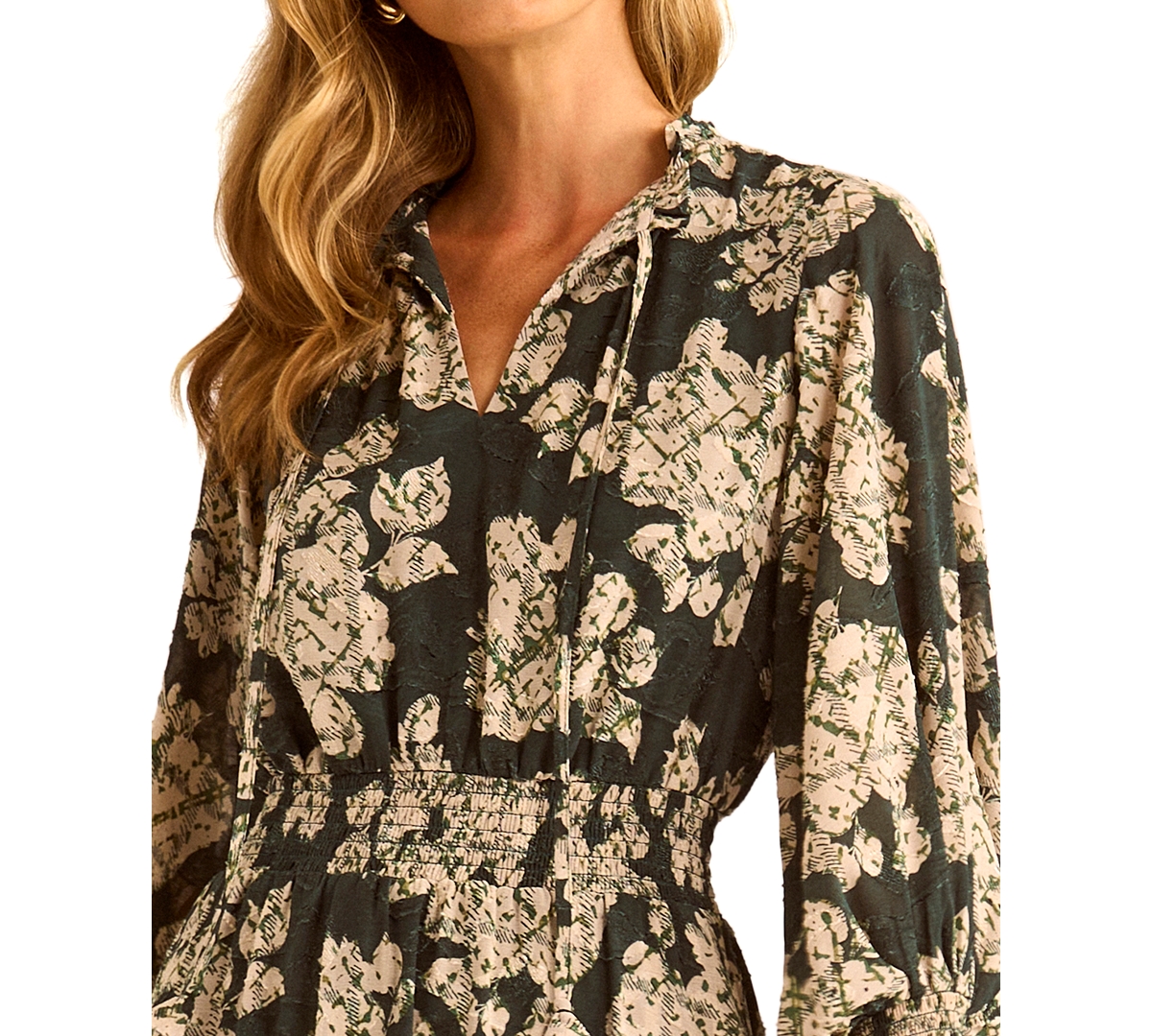 Vince Camuto Womens Long Sleeve Smocked Waist Tiered Dress Xxs 3x In Black