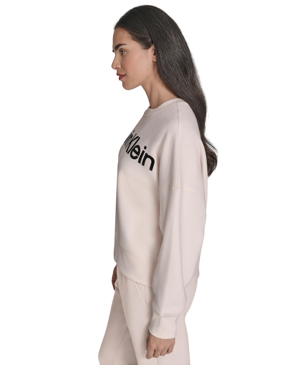 Calvin Klein Women's Performance Flocked Logo Pull-on Sweatshirt In Pink