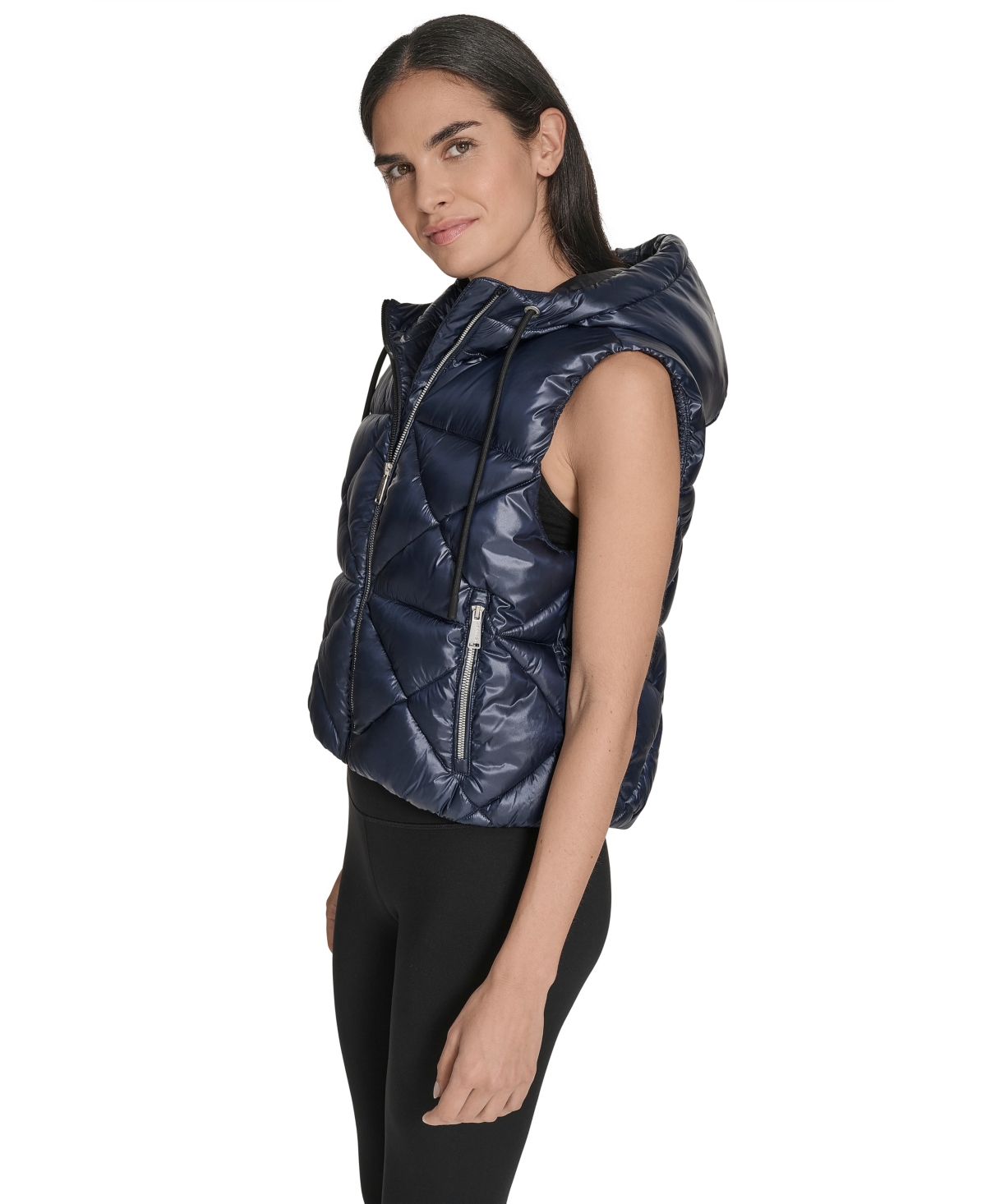 Calvin Klein Women's Performance Diamond Quilt Hooded Puffer Vest In Black