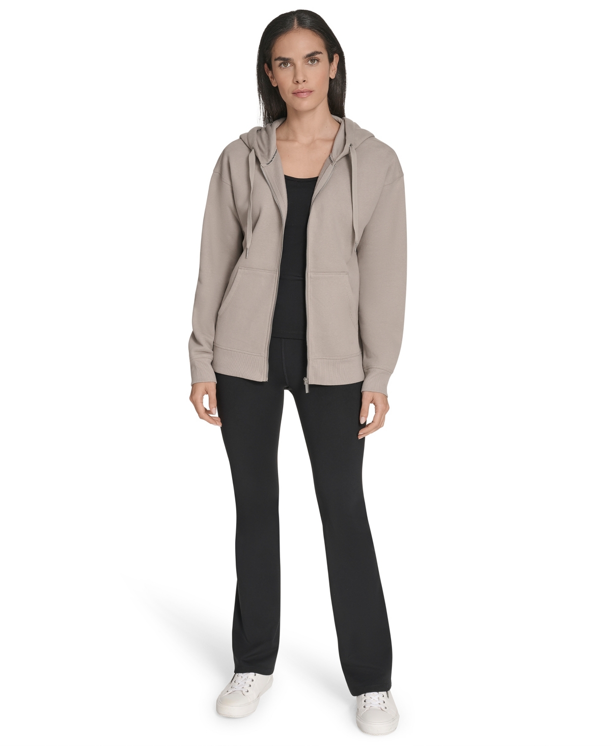 Calvin Klein Performance Women's Fleece Long-sleeve Zip-front Hoodie In Gray