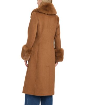 Women's Single-Breasted Maxi Coat W/ Detachable Faux Fur