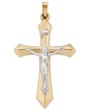 image of Two-Tone Crucifix Pendant in 14k Gold and White Gold