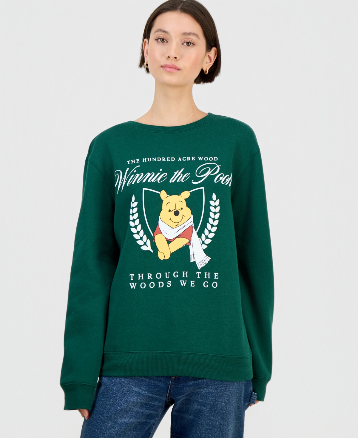 Disney Juniors' Winnie-the-pooh Crewneck Sweatshirt In Green