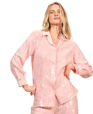 Women's Sequin Button Down Long Sleeves Top