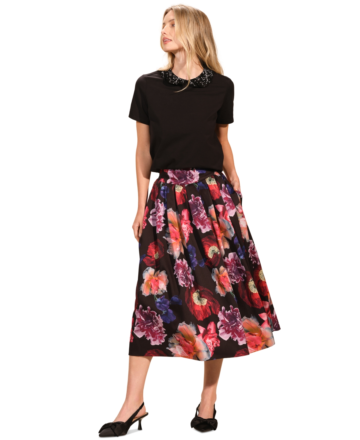 Isaac Mizrahi Women's Embellished Peter Pan Collar T-Shirt