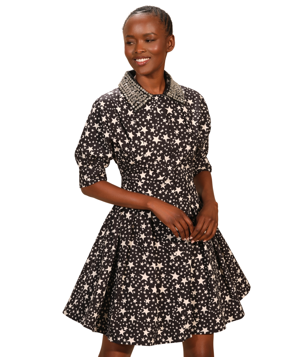 Isaac Mizrahi Women's Embellished Elbow Sleeves Shirtdress