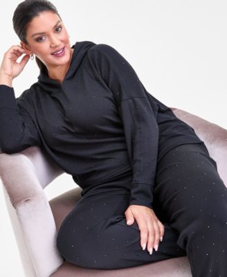 Inc International Concepts Plus Size Studded Pullover Hoodie, Macy's Exclusive In Black