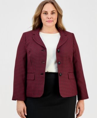Plus Size Pencil Skirt Houndstooth Suit Set