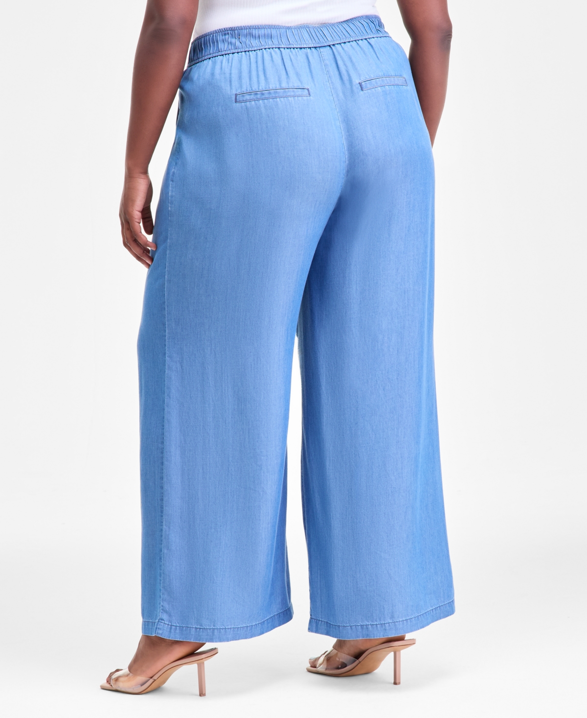 I.n.c. International Concepts Plus Pull-On Wide-Leg Chambray Pants, Macy's Exclusive