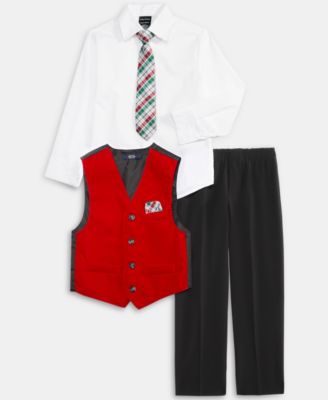 Boys' 2T-7 Red Velvet Vest, Shirt, Tie and Pants, 4-Piece Set