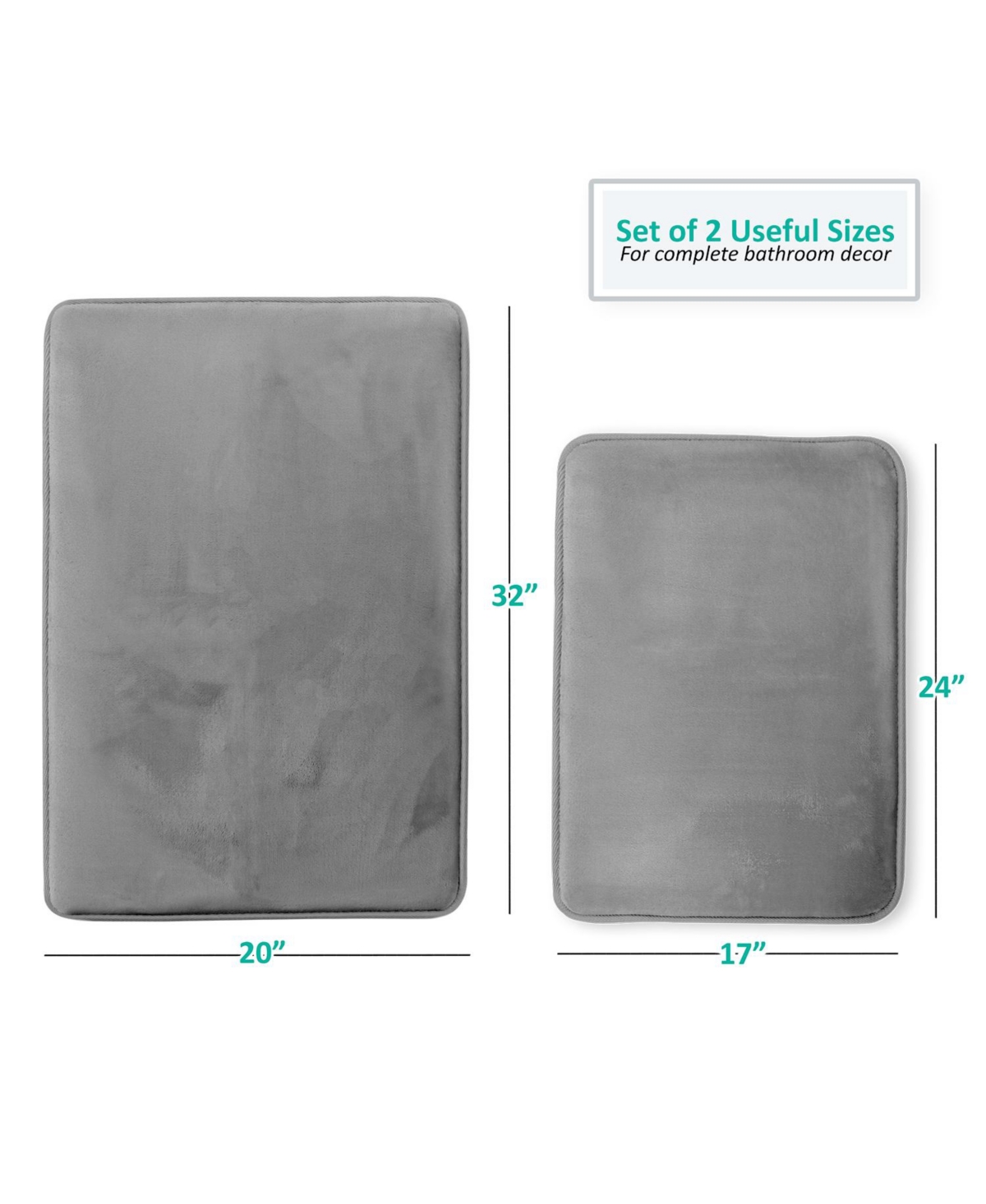 Clara Clark 2 Piece Ultra Soft Non-Slip Plush Memory Foam Bath Rug Set - Small & Large