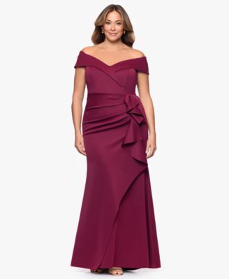 Plus Size Off-The-Shoulder Scuba Crepe Gown