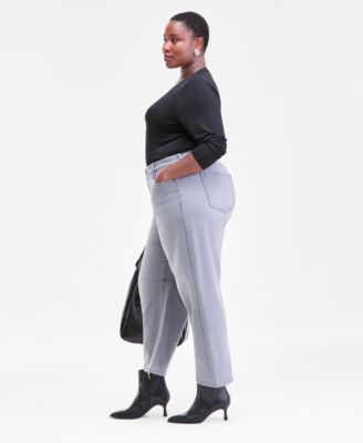 Plus Size High Rise Rhinestone Barrel-Leg Jeans, Macy's Exclusive