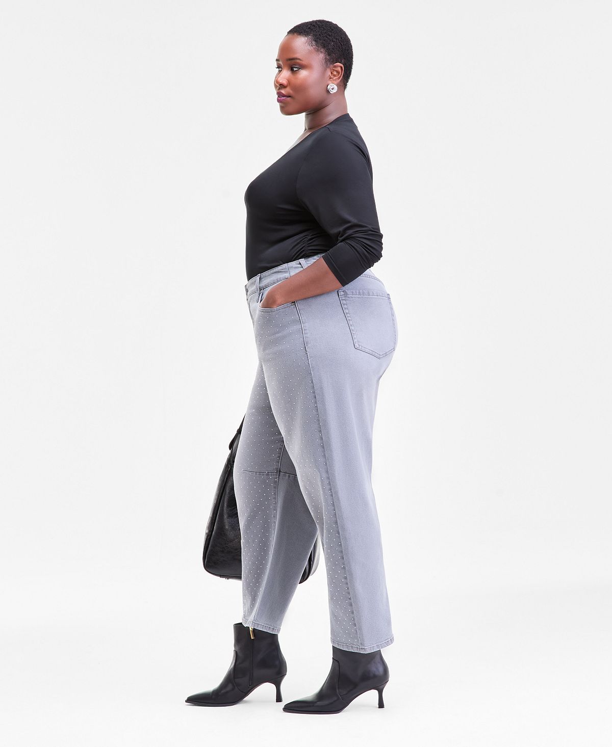 I.N.C. International Concepts Plus Size High Rise Rhinestone Barrel-Leg Jeans, Macy's Exclusive view 2 — MAYCSS fashion products