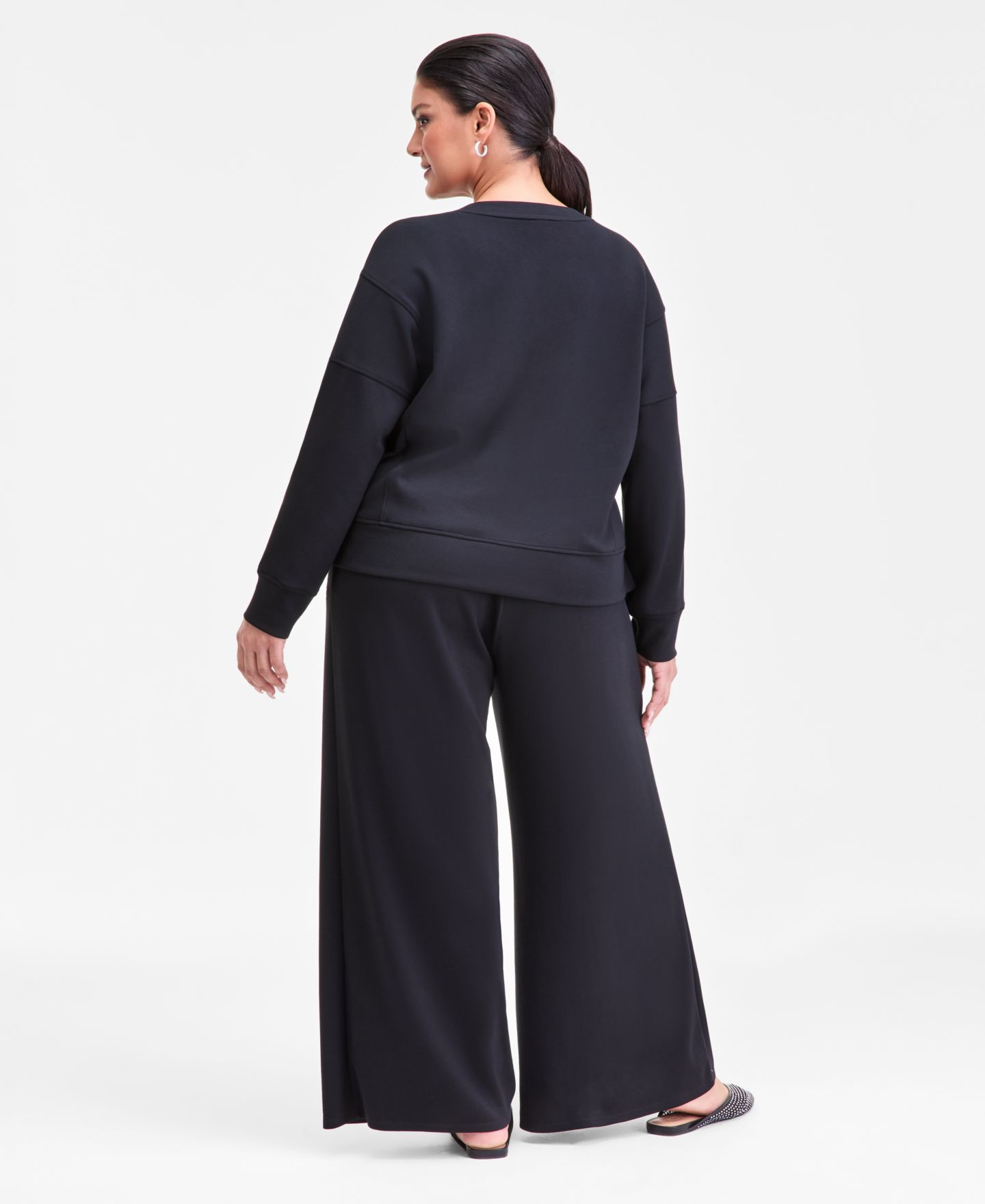Женские комплекты I.N.C. International Concepts Plus Size V-Neck Top & Wide-Leg Pants, цвет: Глубокий чёрный — фото 3