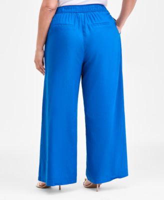 Plus Size Pull-On Linen-Blend Wide-Leg Pants, Macy's Exclusive
