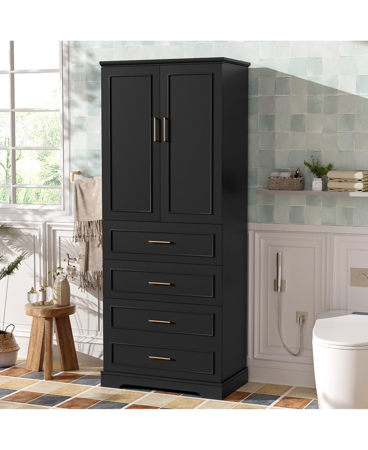 Lovmor 72inch Tall Freestanding Bathroom Cabinet with 3 Drawers Partitioned Standard Deep Adjustable Shelf Modern Elegant Style Soft Close Doors