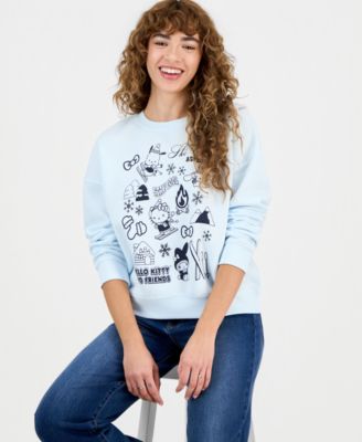 Juniors' Hello Kitty Winter Grid Fleece Crewneck Sweatshirt