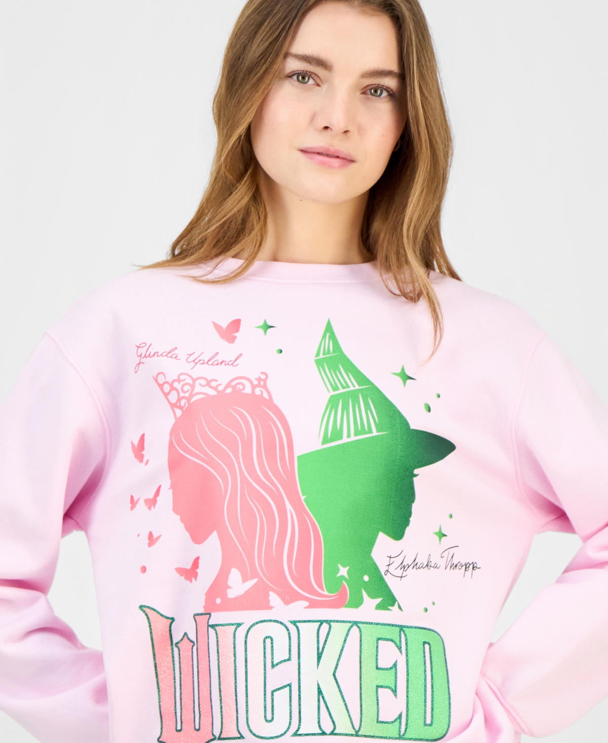 Wicked Juniors' Glitter Crewneck Sweatshirt In Pink