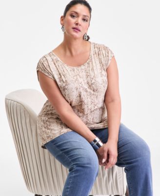 Plus Size Printed Gathered-Shoulder Tank, Macy's Exclusive 