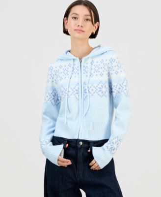Juniors' Fair Isle Zippered Hoodie Sweater