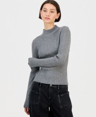 Juniors' Rhinestone Mock-Neck Sweater 
