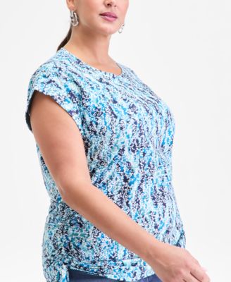 I.N.C. Plus Size Printed Side-Tie Sleeveless Top