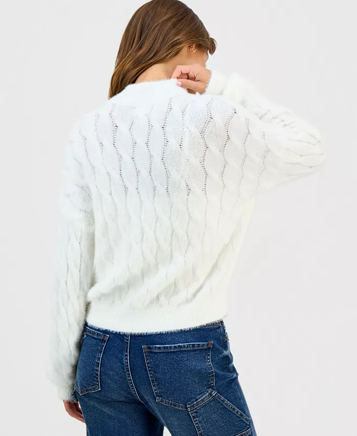 Juniors' Mock-Neck Eyelash-Cable Knit Sweater - thumbnail 5