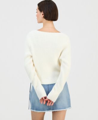 Juniors' Eyelash Faux-Pearl Button-Front Cardigan 