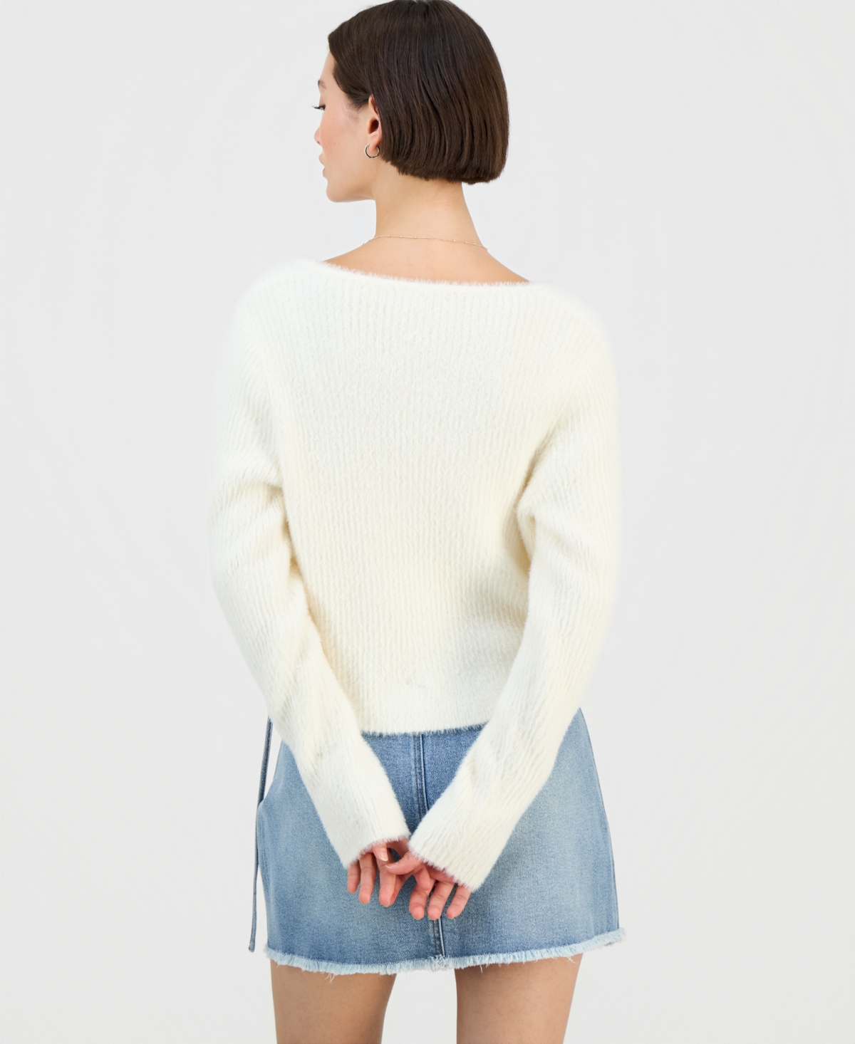 Hooked Up By Iot Juniors' Eyelash Button-front Cardigan In White