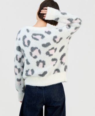 Juniors' Crewneck Animal-Graphic Eyelash Sweater 
