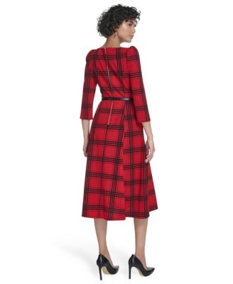 Women's 3/4-Sleeve Plaid Midi Dress