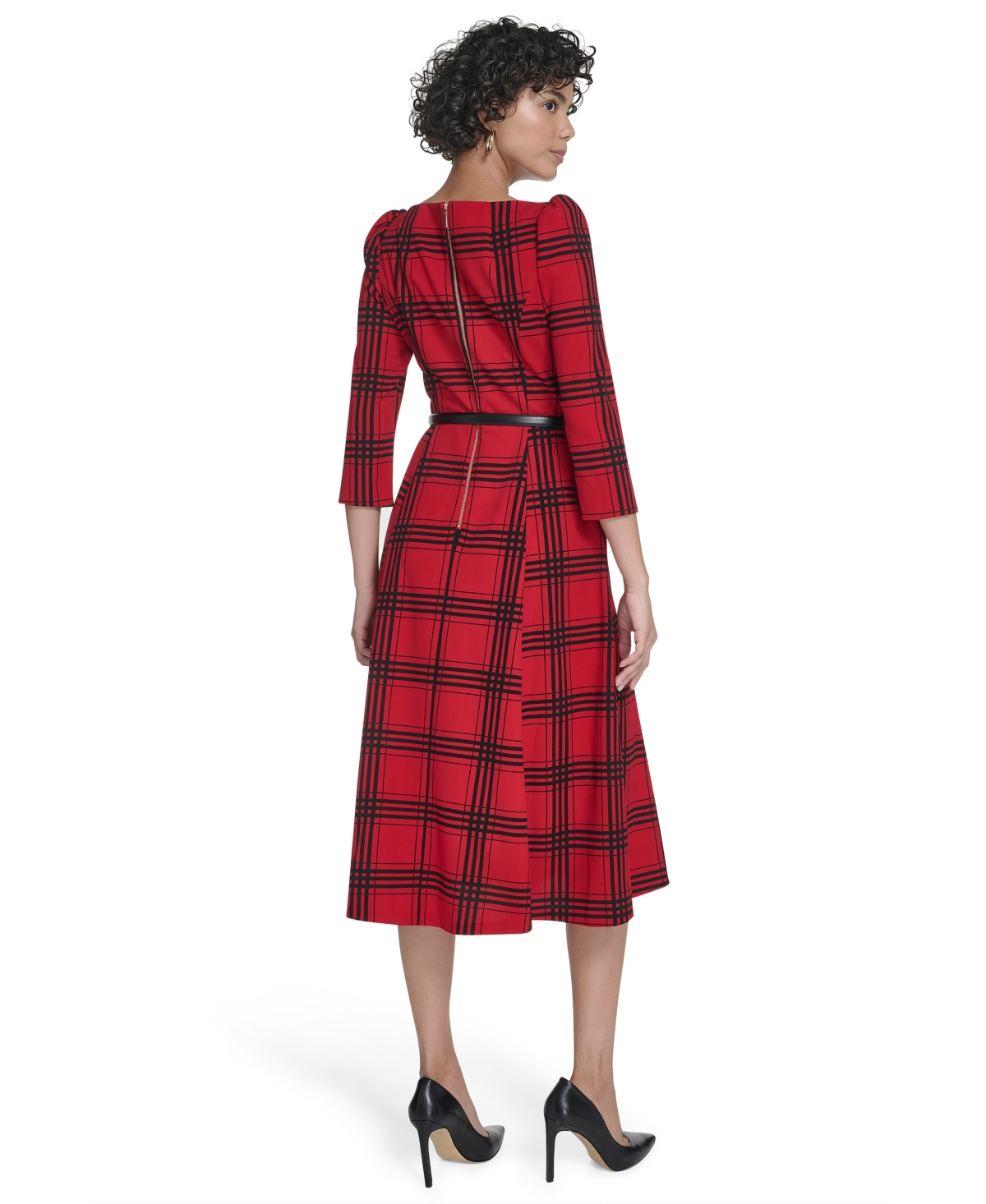 Calvin Klein Women's 3/4-Sleeve Plaid Midi Dress
