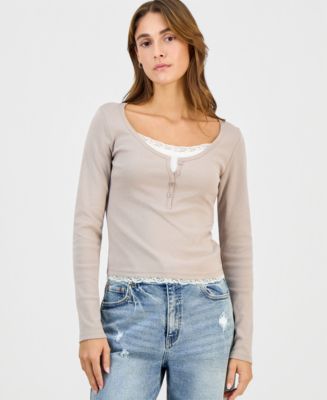 Pink Rose Juniors' Layered-Look Henley Top - Macy's