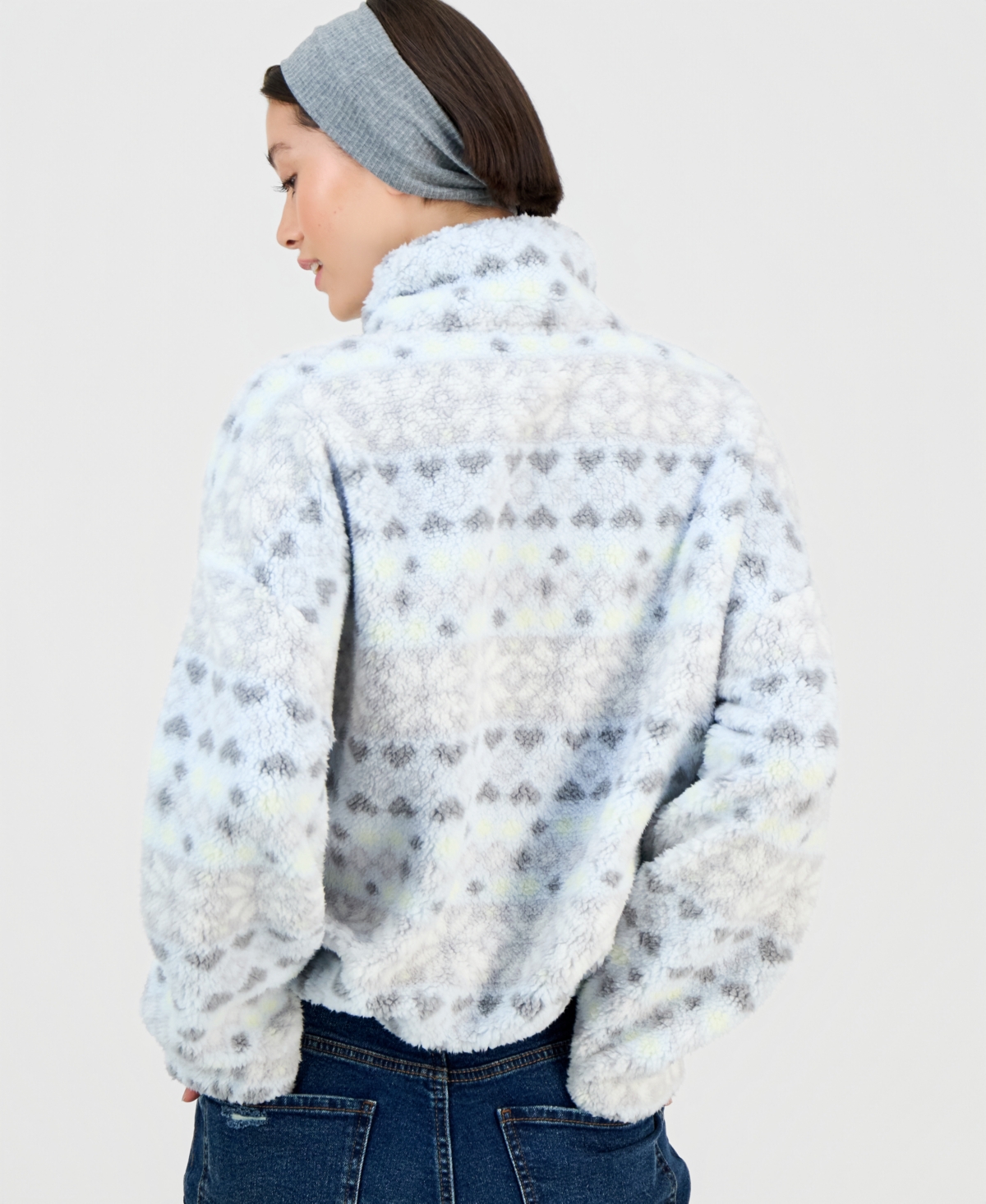 Sincerely Jules Juniors' Printed Sherpa Fleece Quarter-zip In Multi