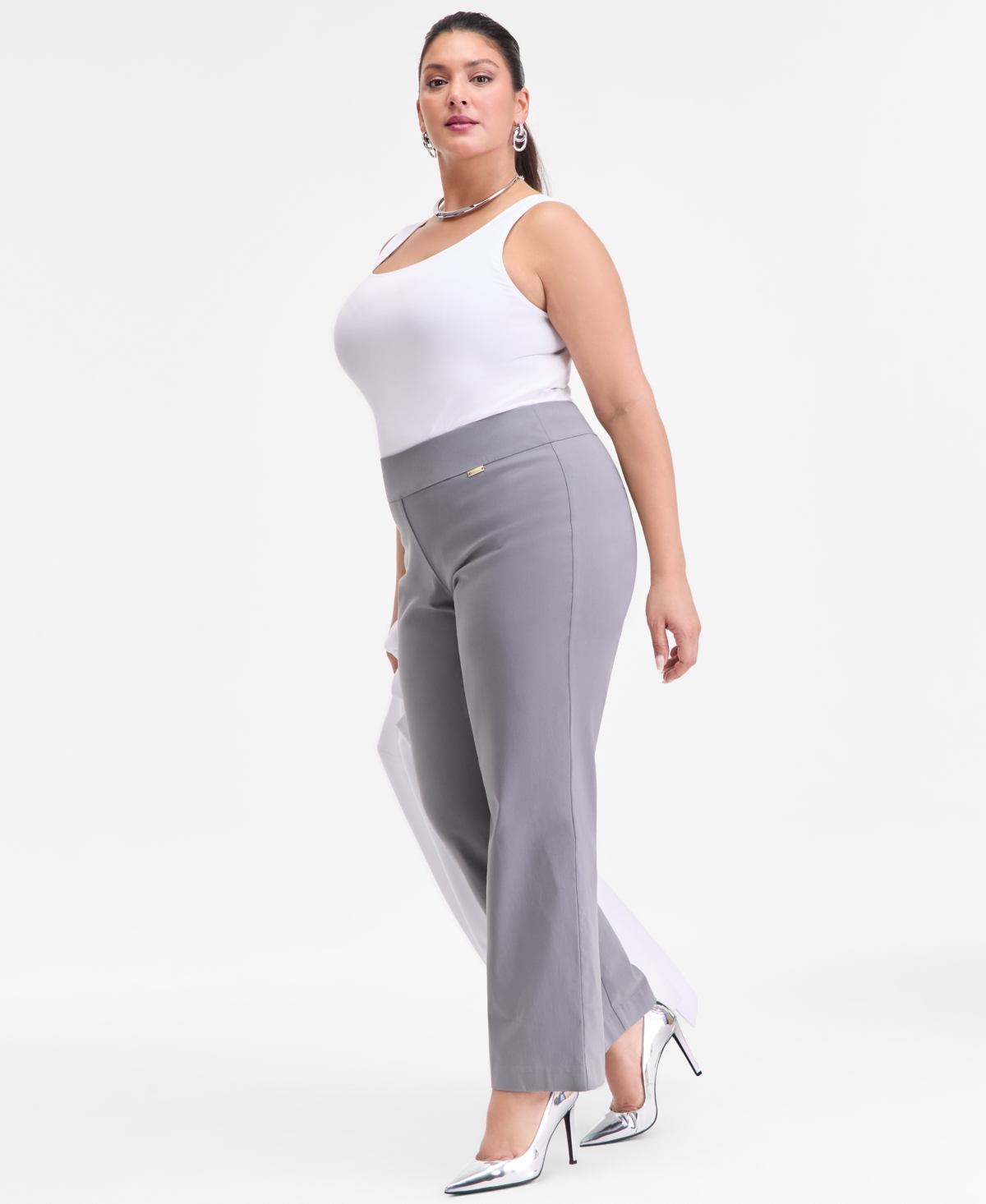 Inc International Concepts Plus Size Mid-rise Pull-on Straight-leg Pants, Created For Macy's In Gray