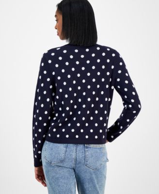 Women's Dot-Print Button-Front Cotton Cardigan 