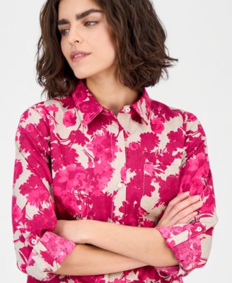 Women's Festival Floral Roll-Tab Cotton Shirt