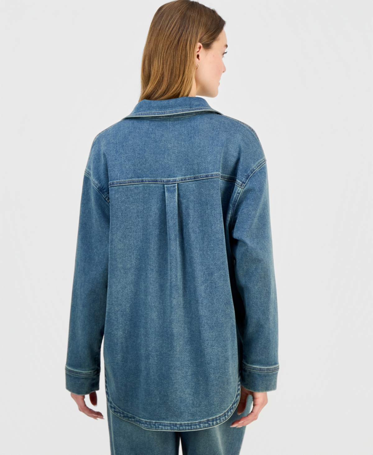 Indigo Rein Juniors' Knit Denim Button-up Shirt In Blue