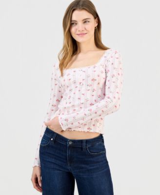 Madden Girl - Juniors' Ditsy-Print Pointelle-Knit Top