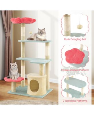 49'' Flower Pink Cat Tree w/Flower-shaped Soft Perch Sisal Scratching Posts