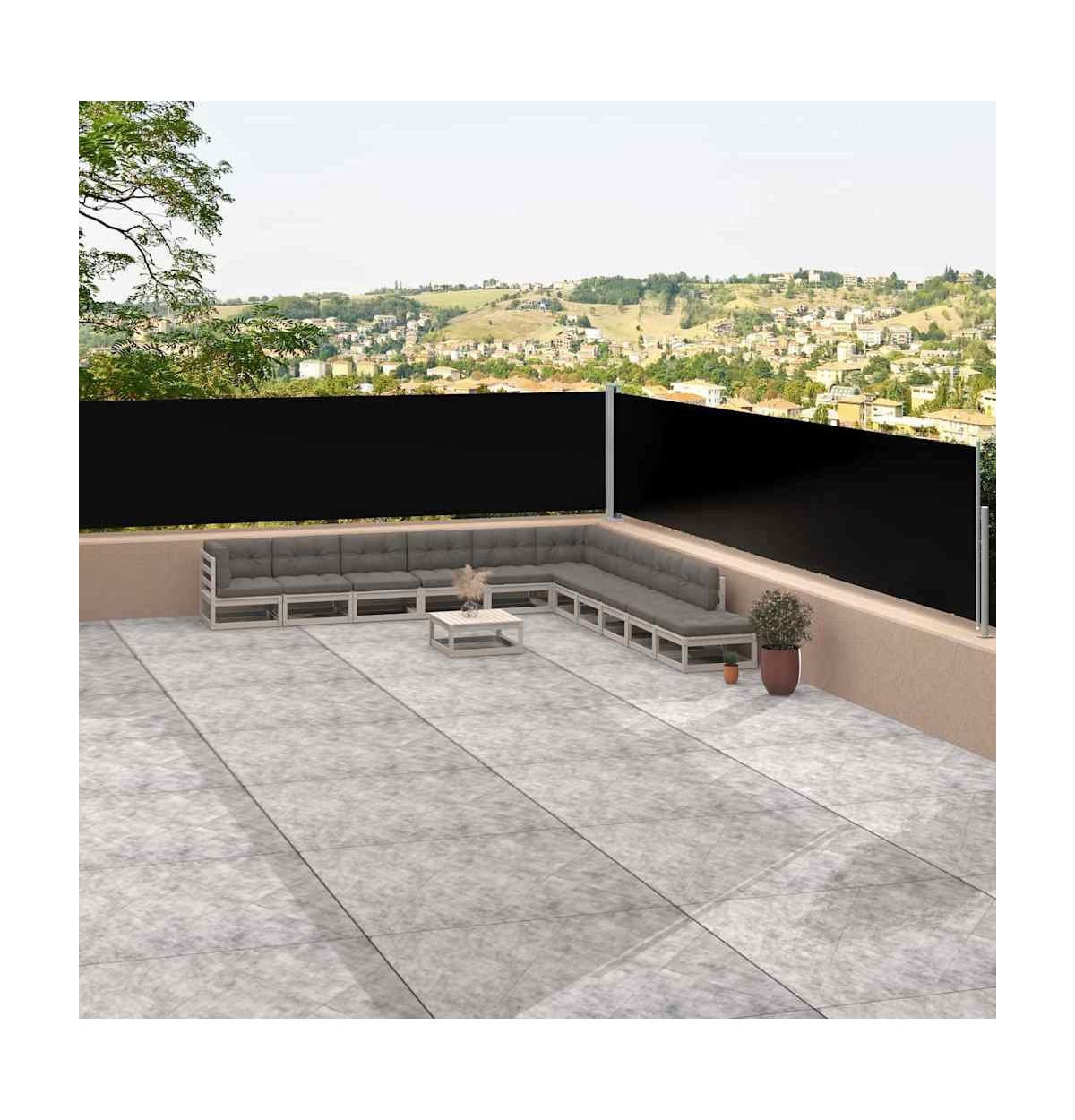 vidaXL Side Awning Black Polyester with Pu coating, Steel, Aluminum