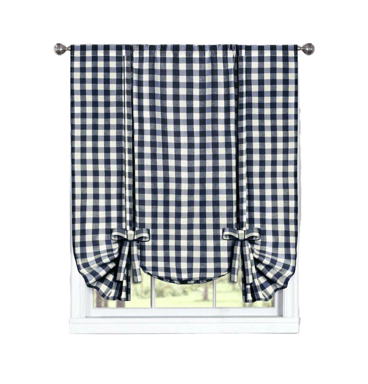 GoodGram Buffalo Check Plaid Gingham Tie Up Window Single Curtain Shade - 42 in. W x 63 L, Taupe