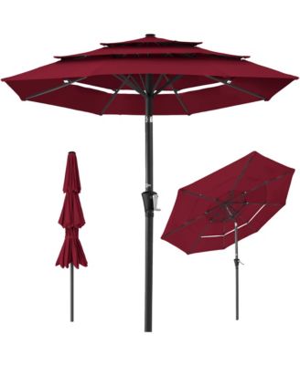 10ft 3-Tier Patio Umbrella, Market Sun Shade w/ Tilt Adjustment, Easy Crank